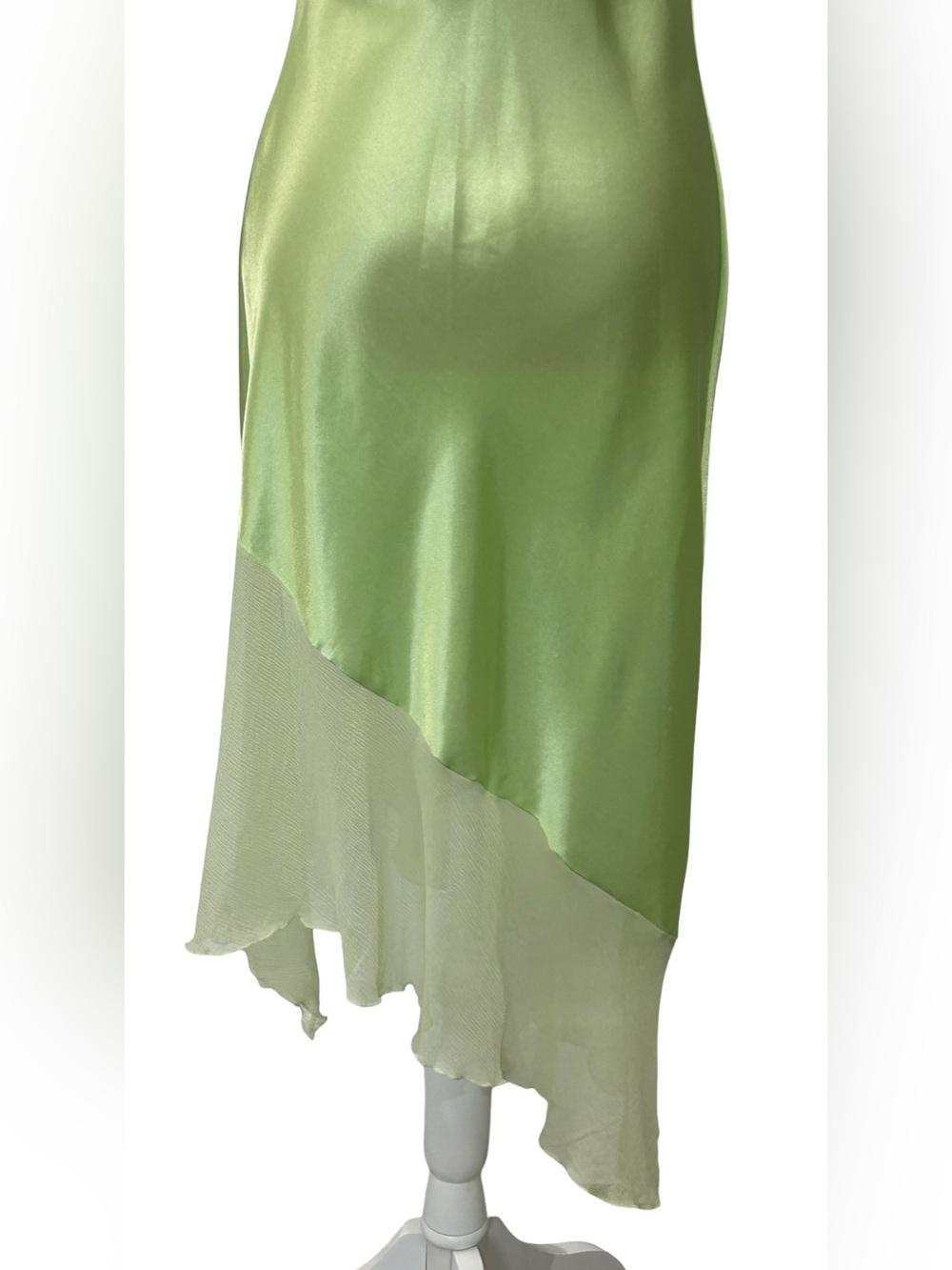 Laundry Shelli Segal Silk Dress S 6 Chartreuse Green Asymmetrical Slip Y2K Fairy - Picture 9 of 10